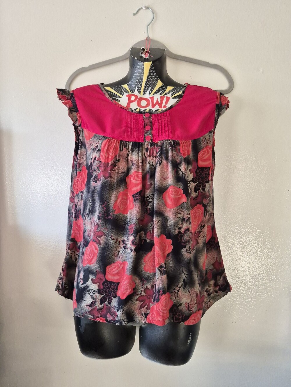 Vintage 90s Rose Asian Floral Sleeveless Babydoll Top Whimsygoth Coquette